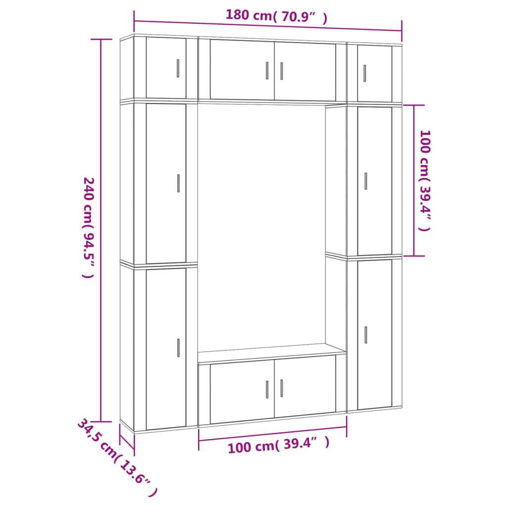 8-tlg. TV-Schrank-Set Räuchereiche Holzwerkstoff