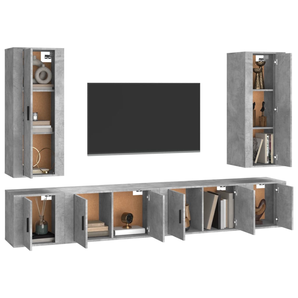 6-tlg. TV-Schrank-Set Betongrau Holzwerkstoff