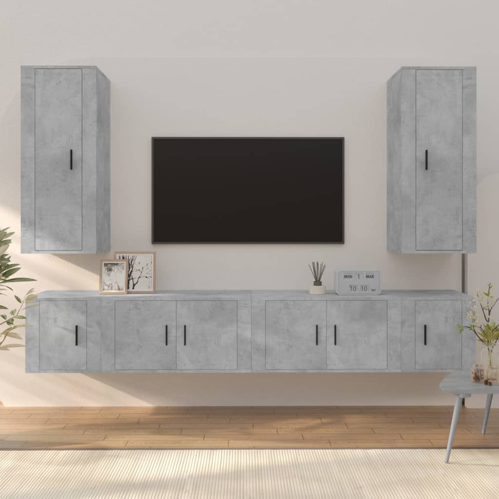 6-tlg. TV-Schrank-Set Betongrau Holzwerkstoff