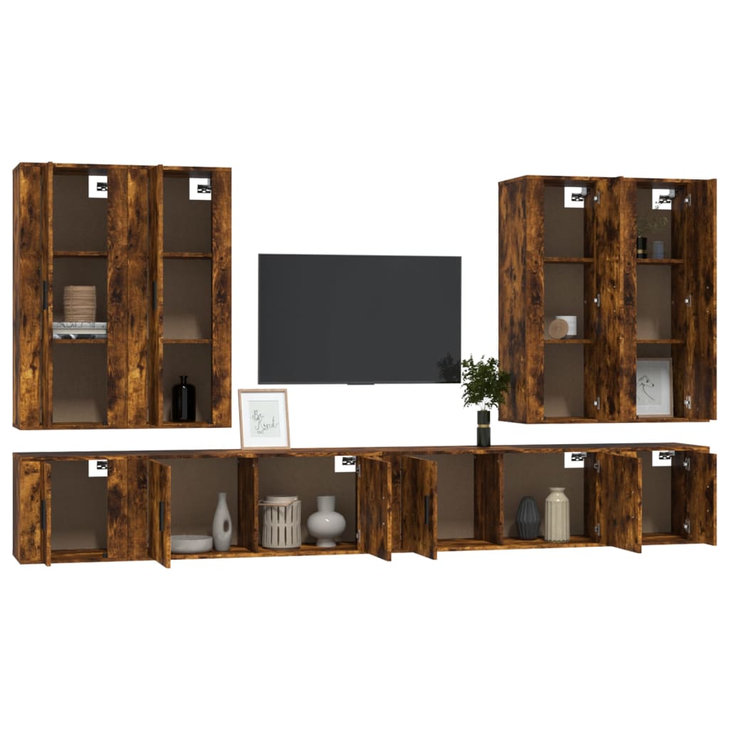 8-tlg. TV-Schrank-Set Räuchereiche Holzwerkstoff