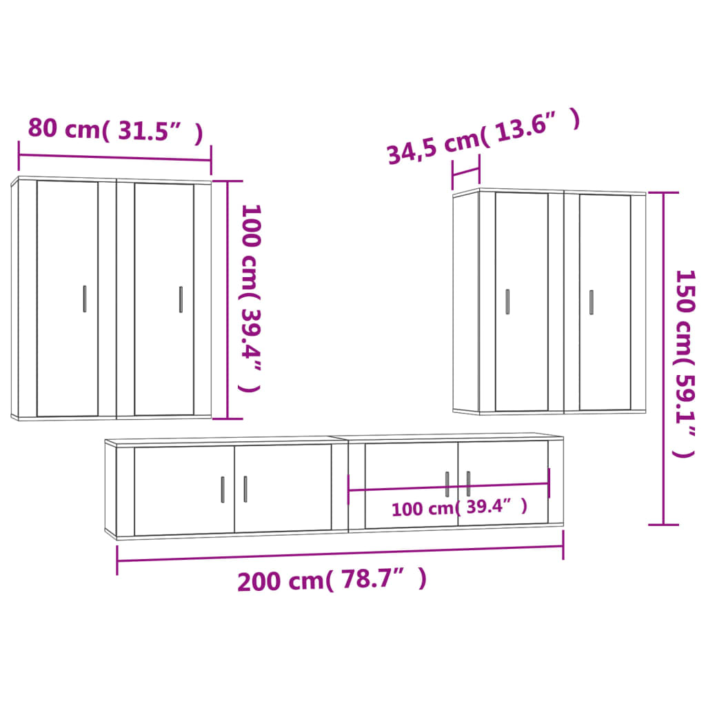 6-tlg. TV-Schrank-Set Räuchereiche Holzwerkstoff