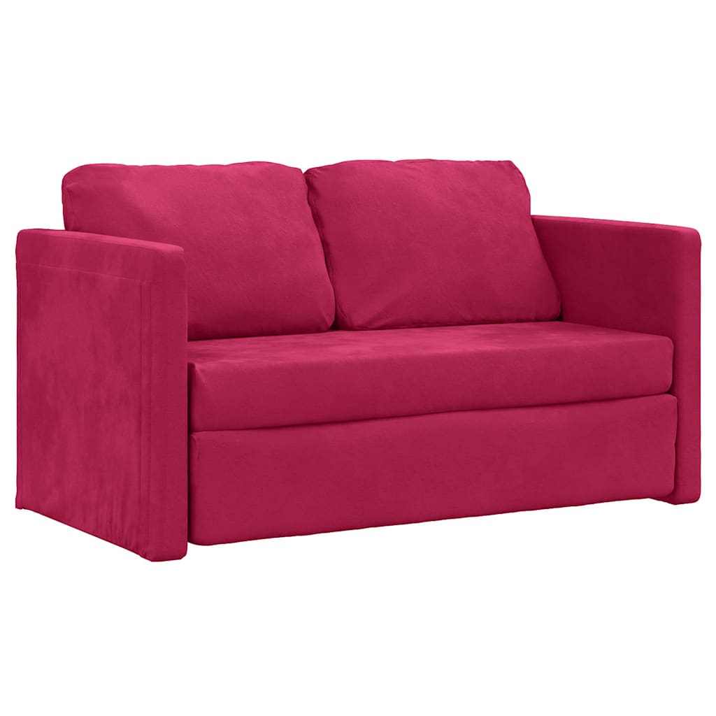 Bodensofa mit Schlaffunktion Weinrot 122x204x55 cm Samt