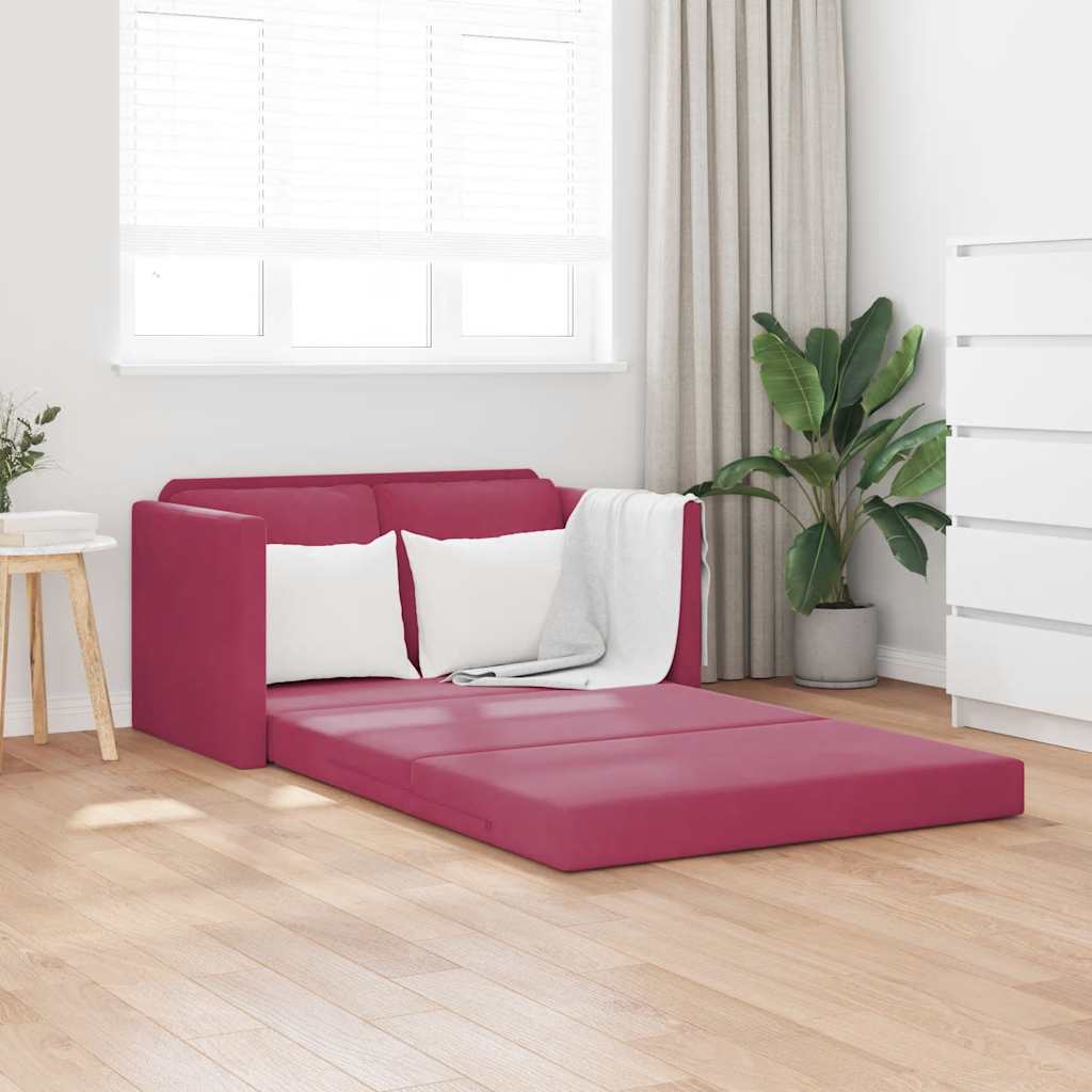 Bodensofa mit Schlaffunktion Weinrot 122x204x55 cm Samt