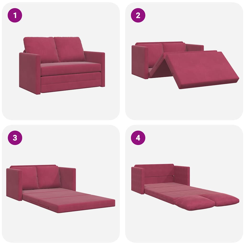 Bodensofa mit Schlaffunktion Weinrot 122x204x55 cm Samt