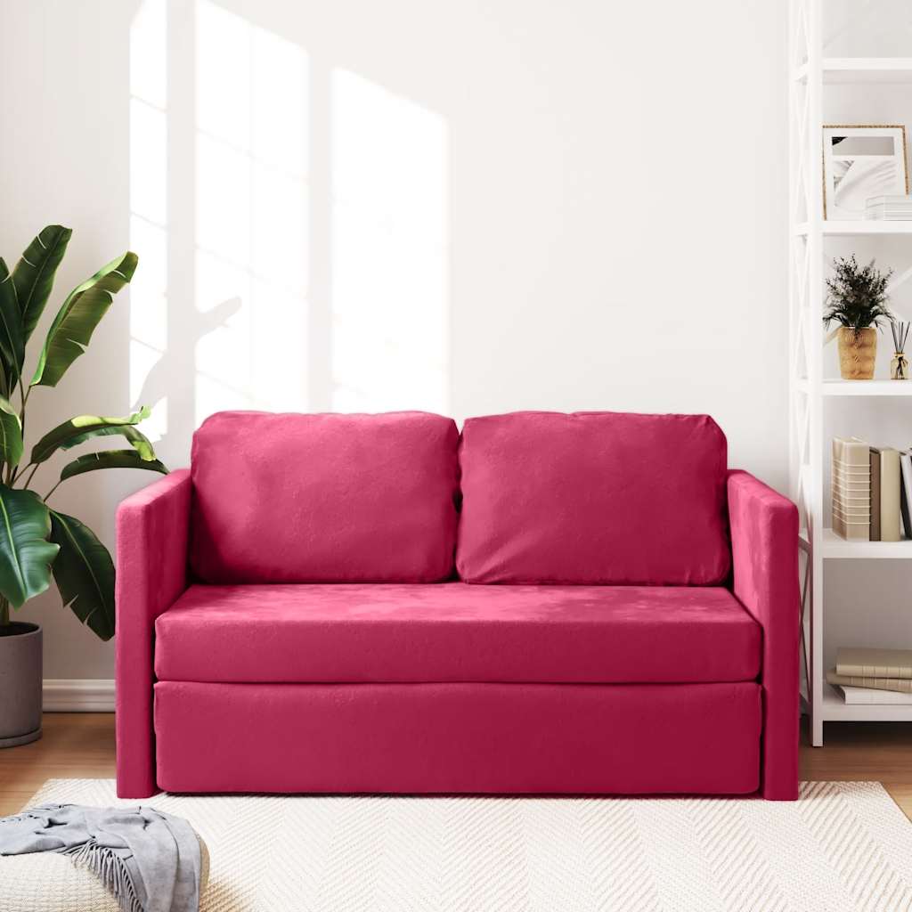 Bodensofa mit Schlaffunktion Weinrot 122x204x55 cm Samt