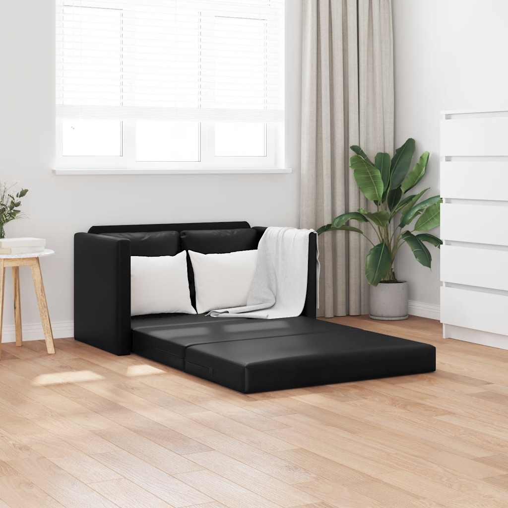 Bodensofa mit Schlaffunktion Schwarz 112x174x55 cm Kunstleder