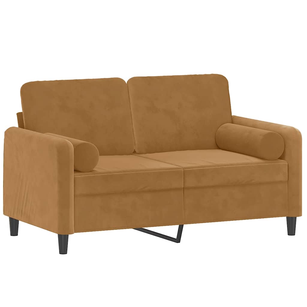 2-Sitzer-Sofa mit Zierkissen Braun 120 cm Samt