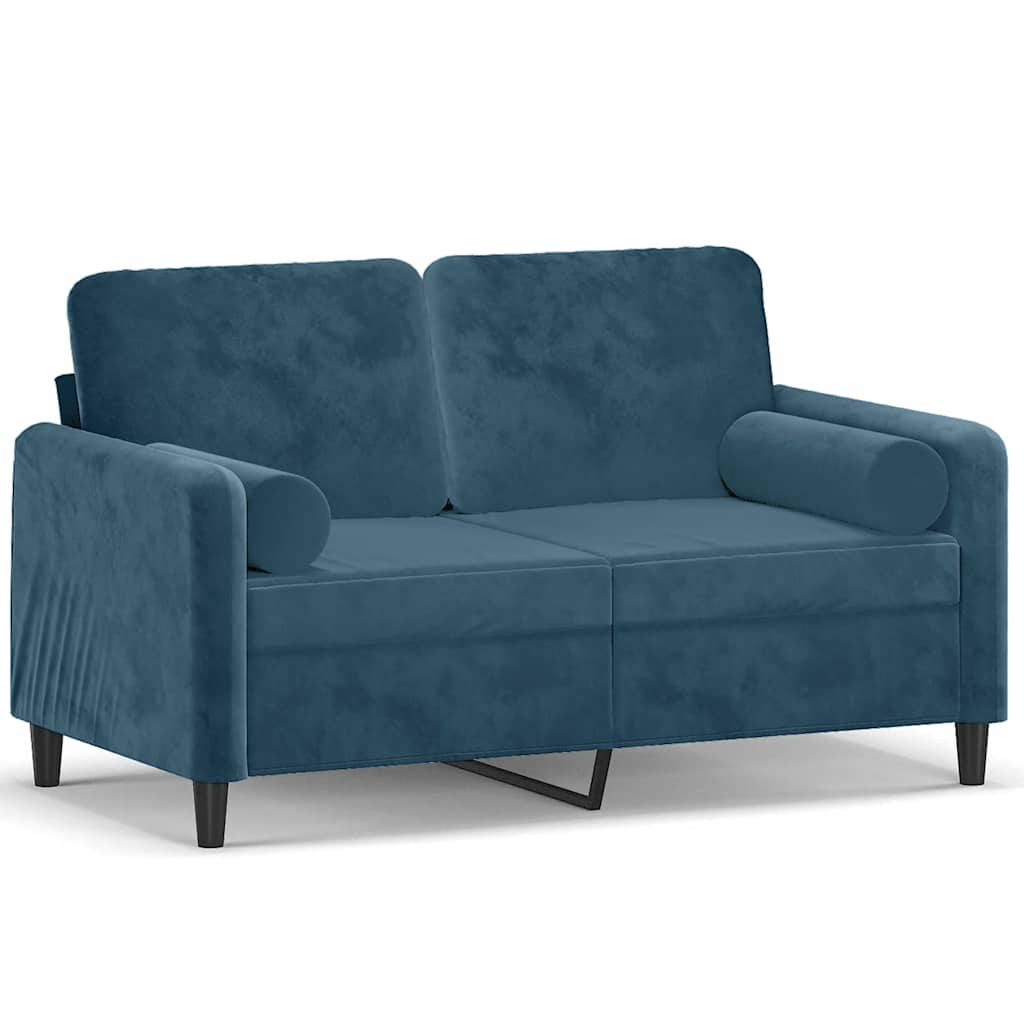 2-Sitzer-Sofa mit Zierkissen Blau 120 cm Samt