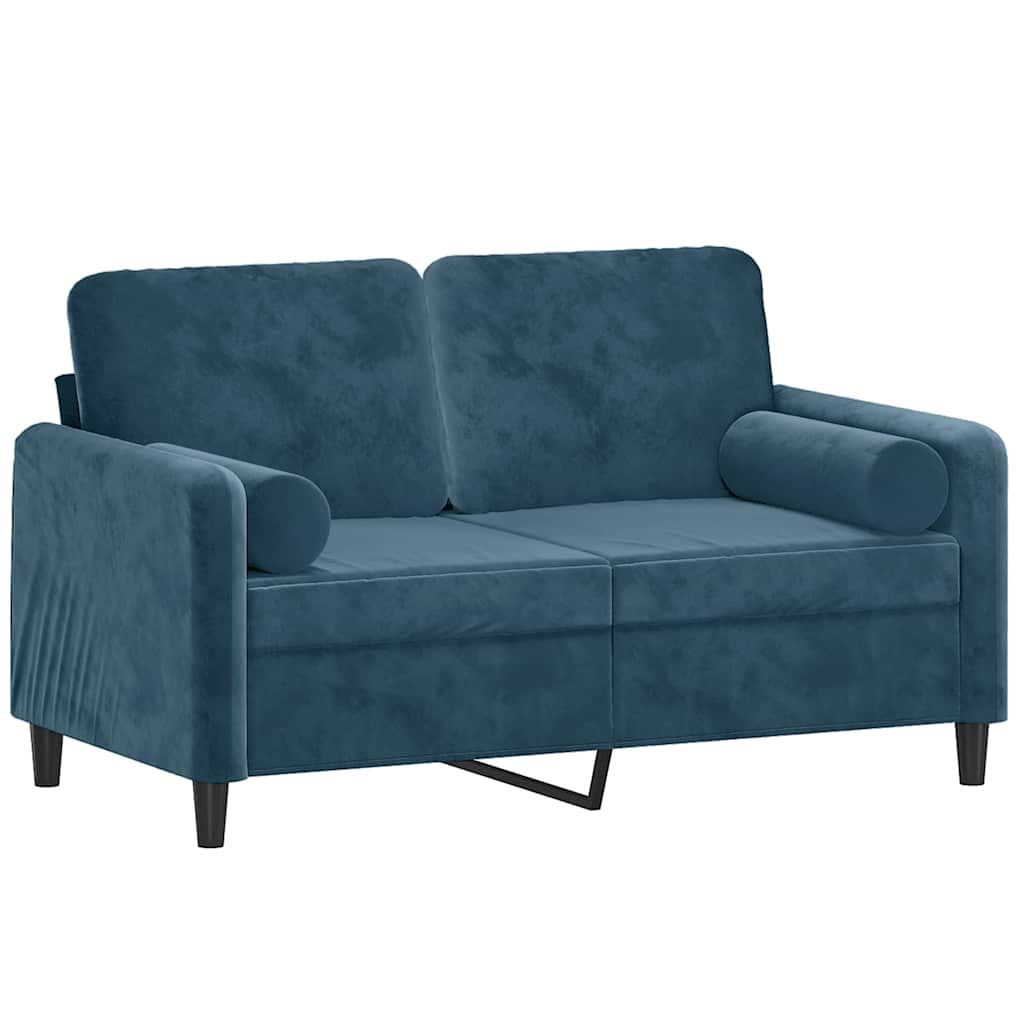 2-Sitzer-Sofa mit Zierkissen Blau 120 cm Samt