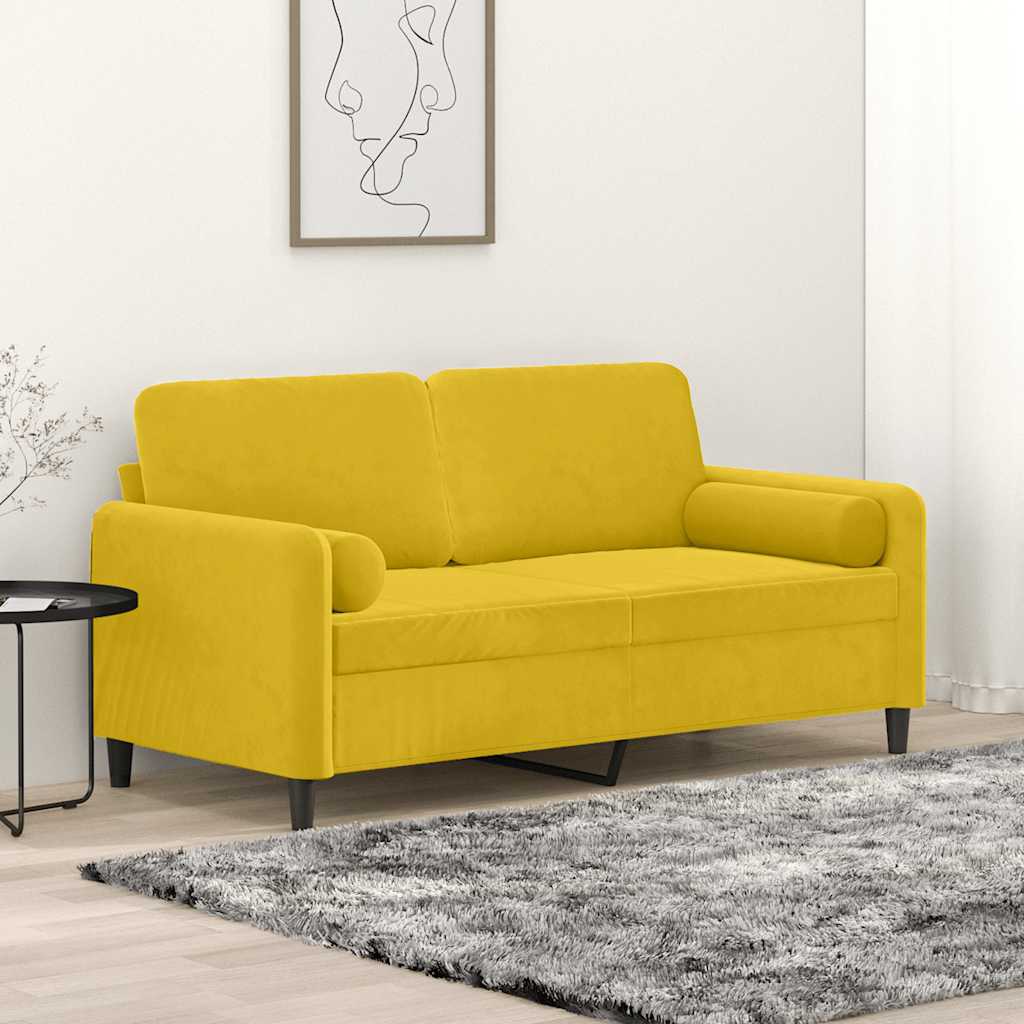 2-Sitzer-Sofa mit Zierkissen Gelb 140 cm Samt