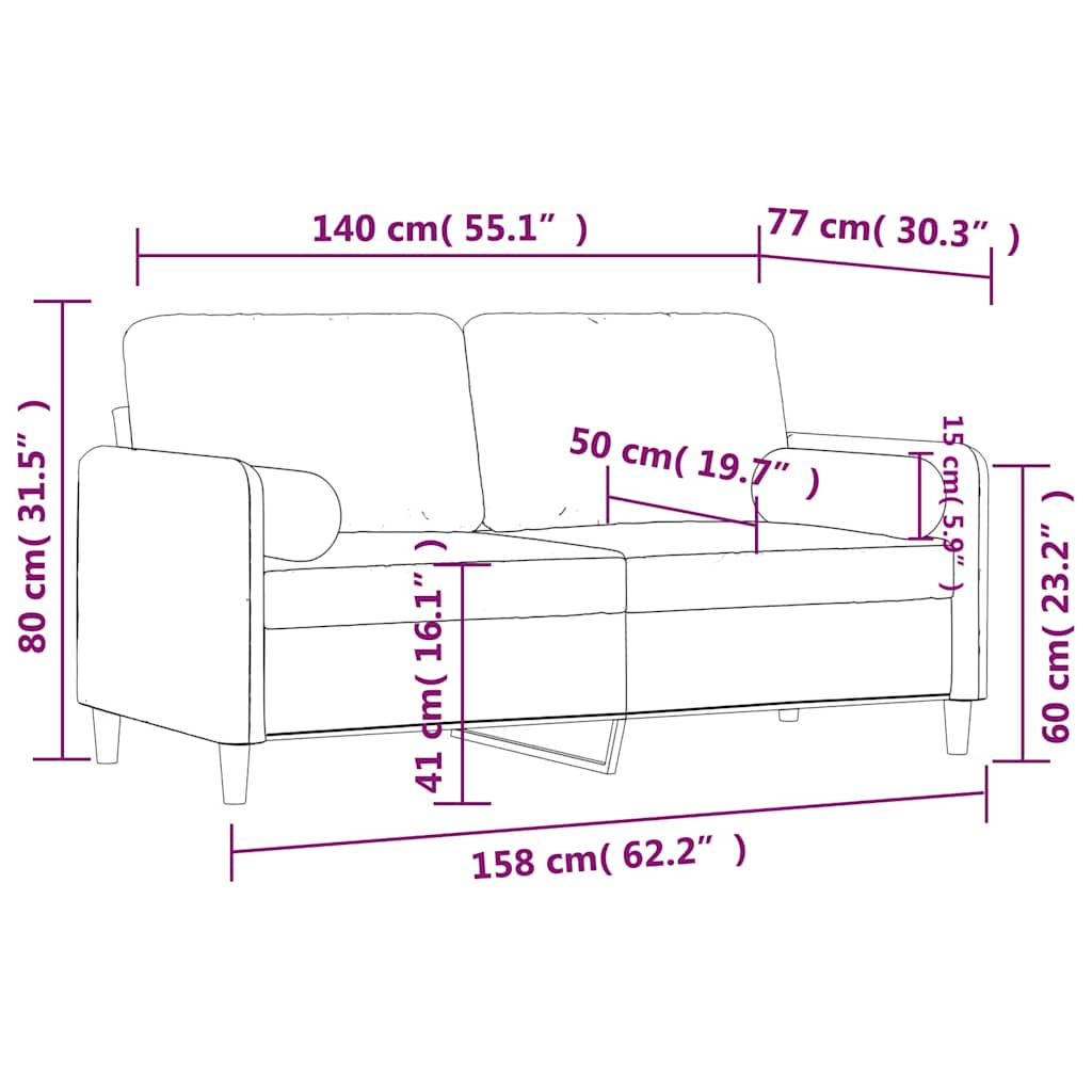 2-Sitzer-Sofa mit Zierkissen Blau 140 cm Samt