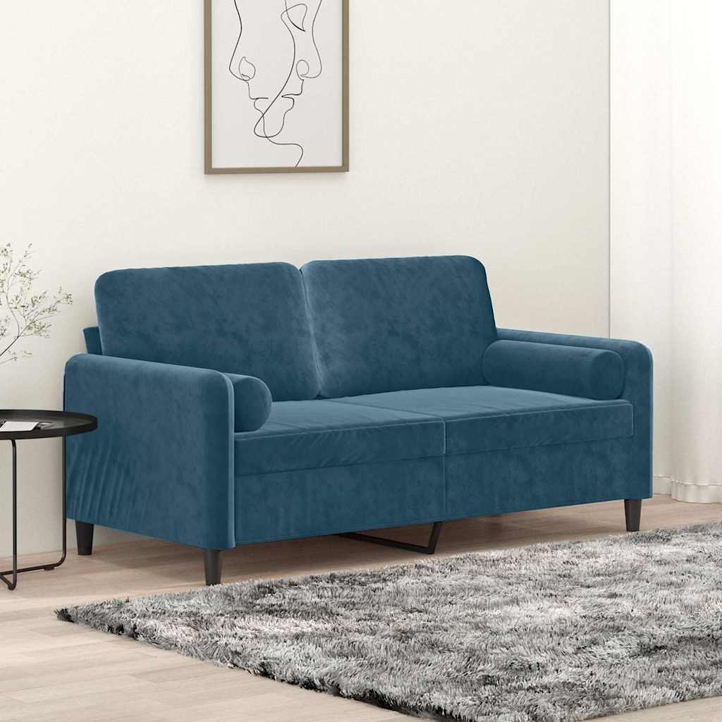 2-Sitzer-Sofa mit Zierkissen Blau 140 cm Samt
