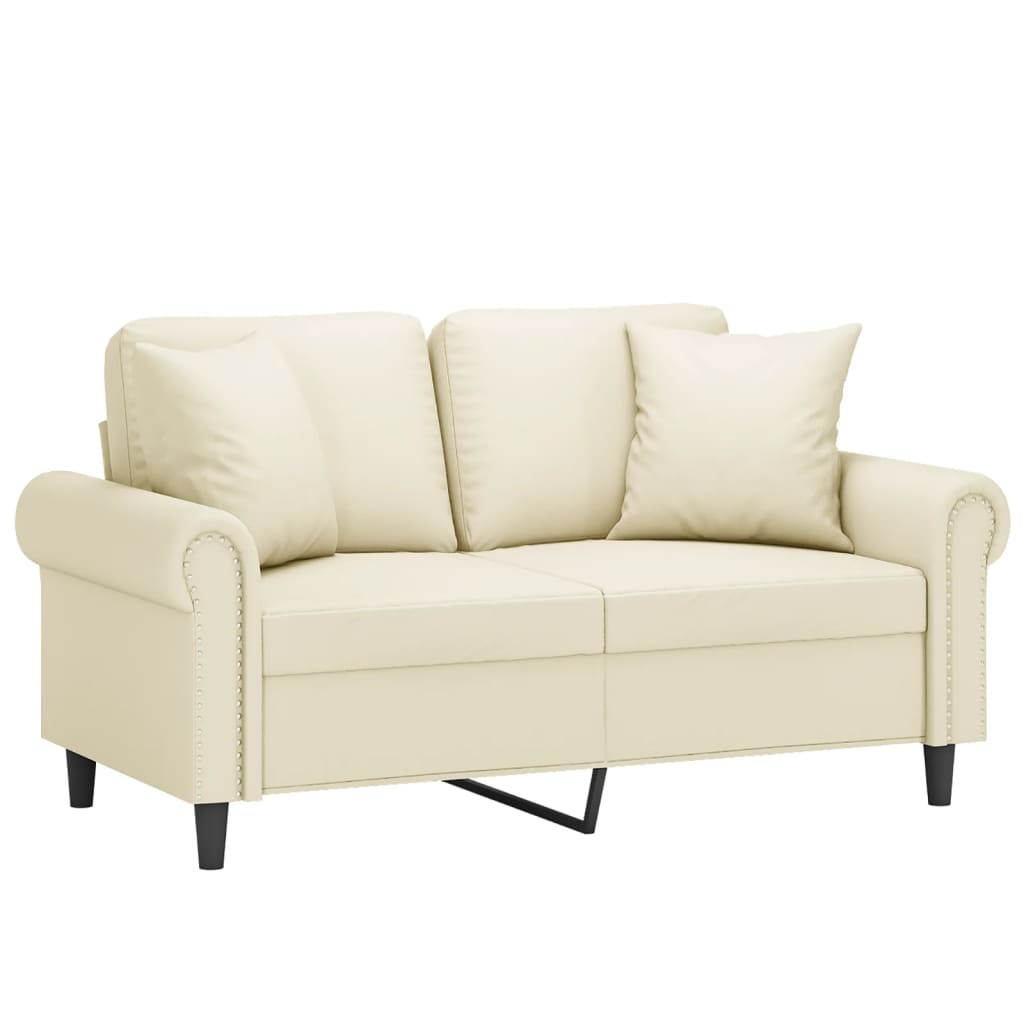 2-Sitzer-Sofa mit Zierkissen Creme 120 cm Kunstleder