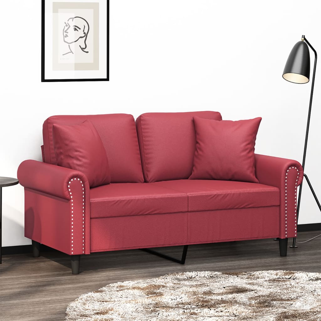 2-Sitzer-Sofa mit Zierkissen Weinrot 120 cm Kunstleder