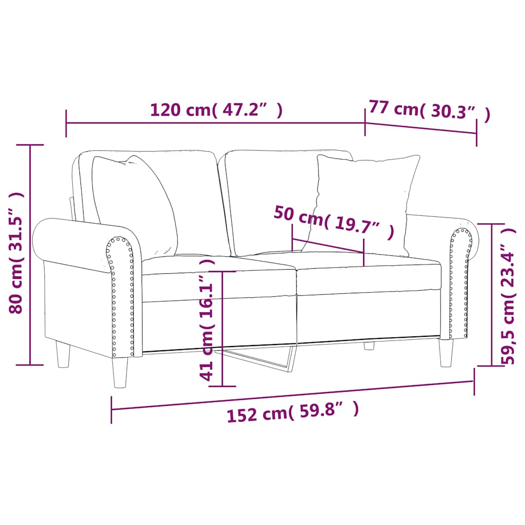2-Sitzer-Sofa mit Zierkissen Weinrot 120 cm Samt