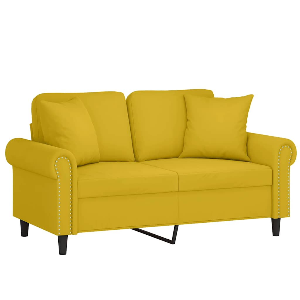 2-Sitzer-Sofa mit Zierkissen Gelb 120 cm Samt