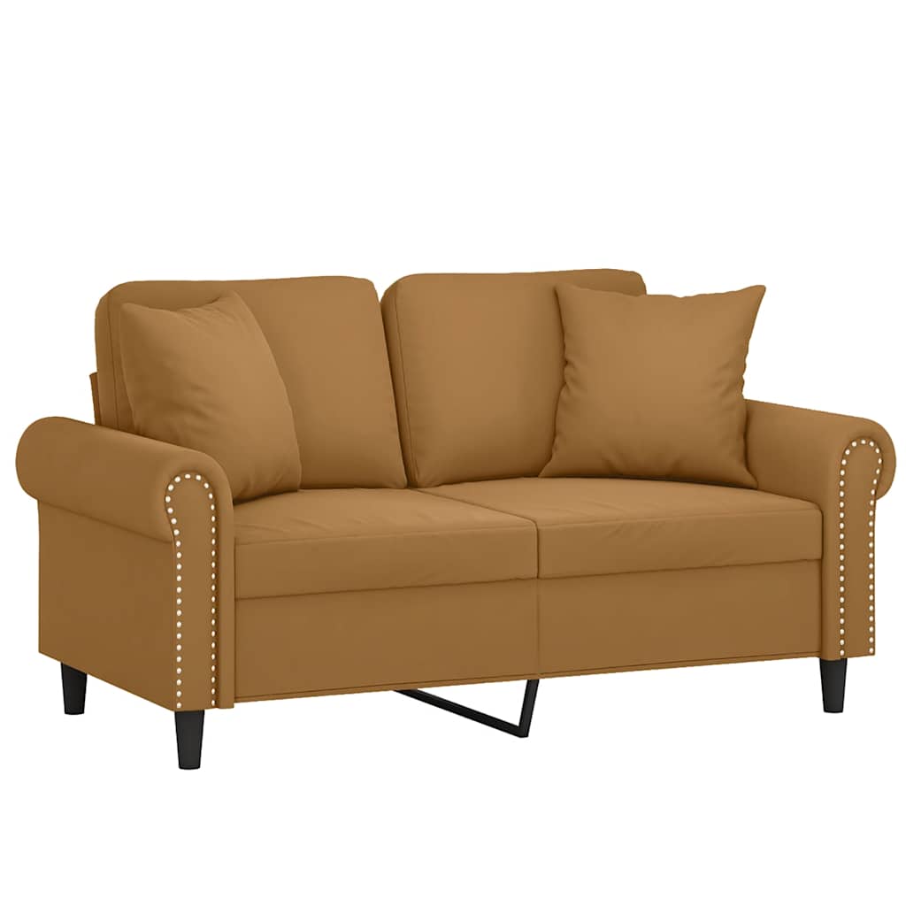 2-Sitzer-Sofa mit Zierkissen Braun 120 cm Samt
