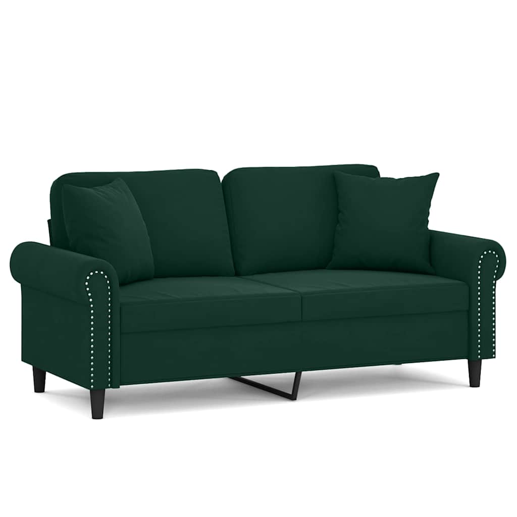 2-Sitzer-Sofa mit Zierkissen Dunkelgrün 140 cm Samt