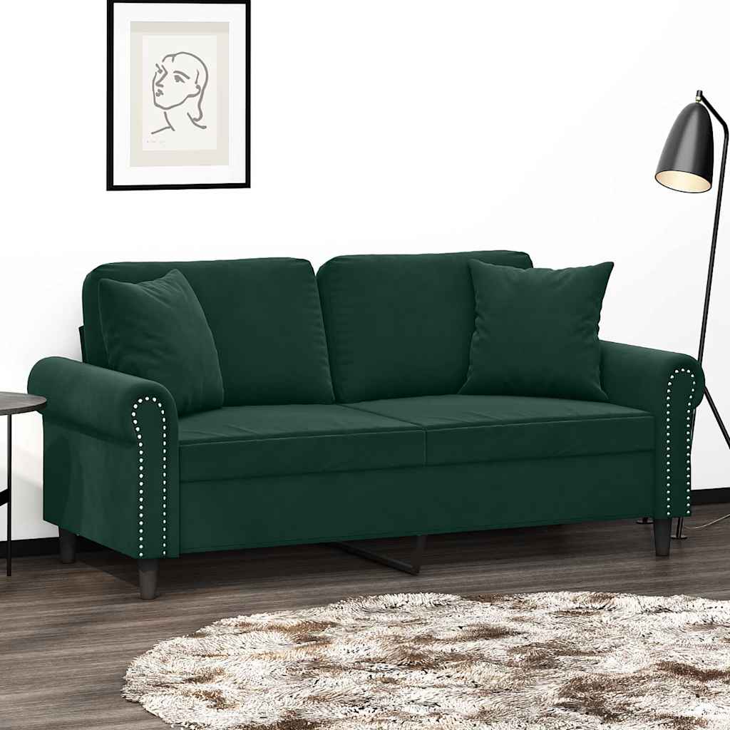 2-Sitzer-Sofa mit Zierkissen Dunkelgrün 140 cm Samt
