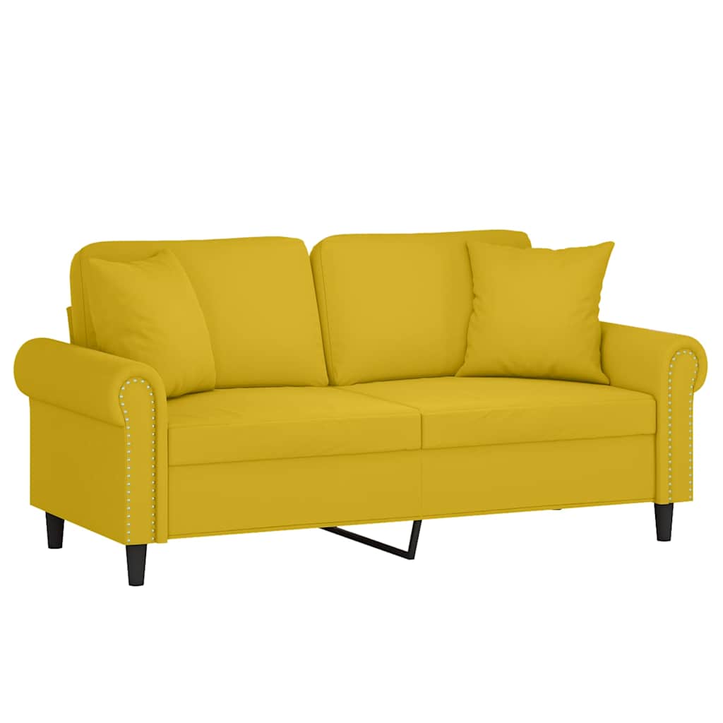 2-Sitzer-Sofa mit Zierkissen Gelb 140 cm Samt