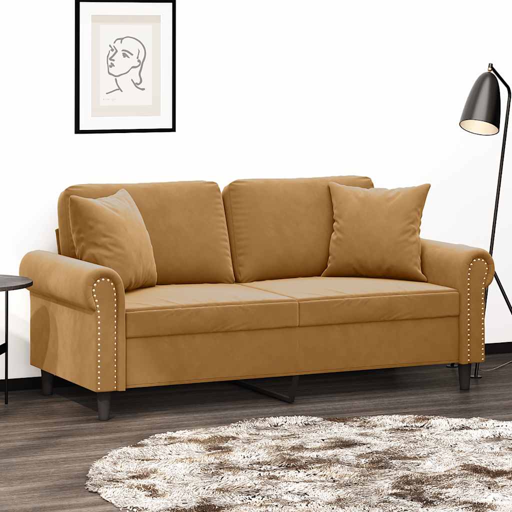2-Sitzer-Sofa mit Zierkissen Braun 140 cm Samt