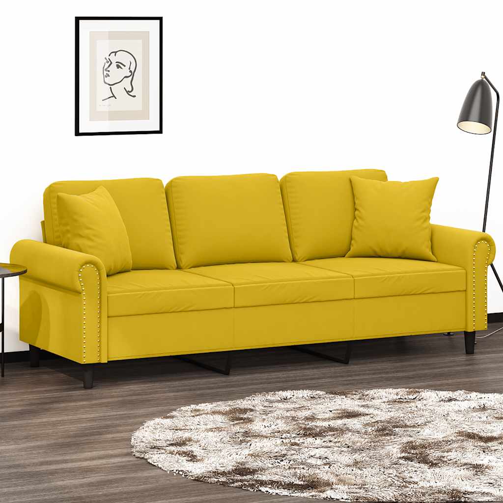 3-Sitzer-Sofa mit Zierkissen Gelb 180 cm Samt