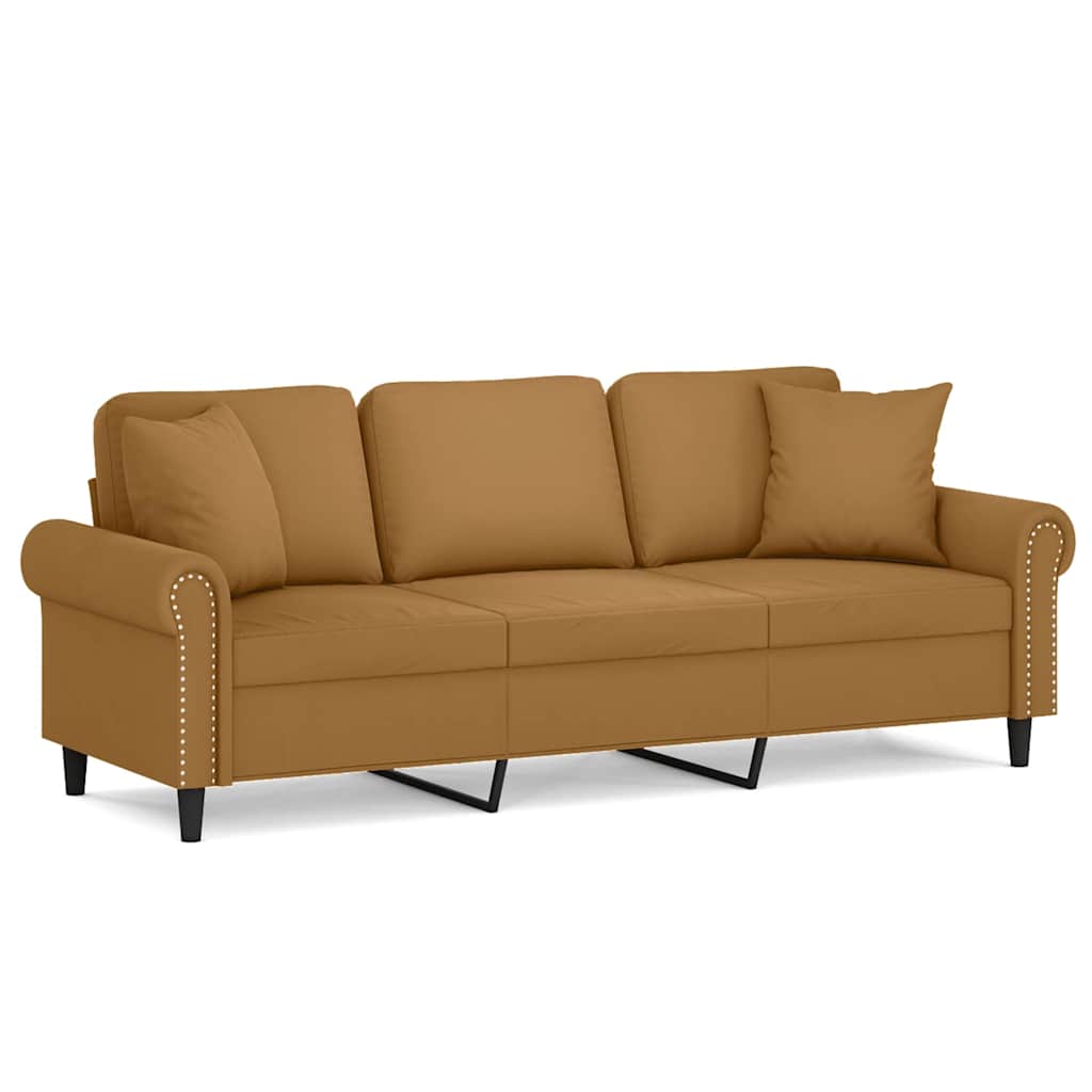 3-Sitzer-Sofa mit Zierkissen Braun 180 cm Samt