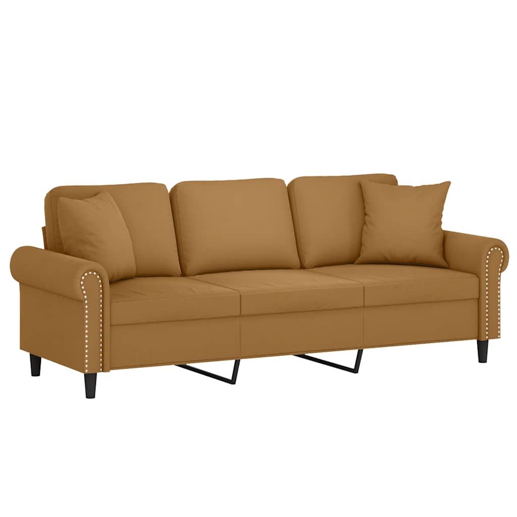 3-Sitzer-Sofa mit Zierkissen Braun 180 cm Samt