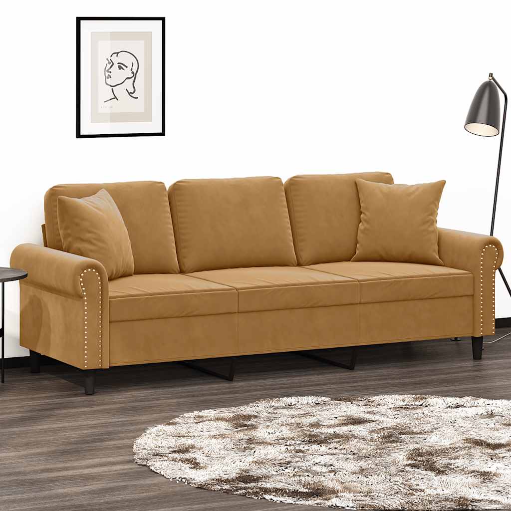 3-Sitzer-Sofa mit Zierkissen Braun 180 cm Samt