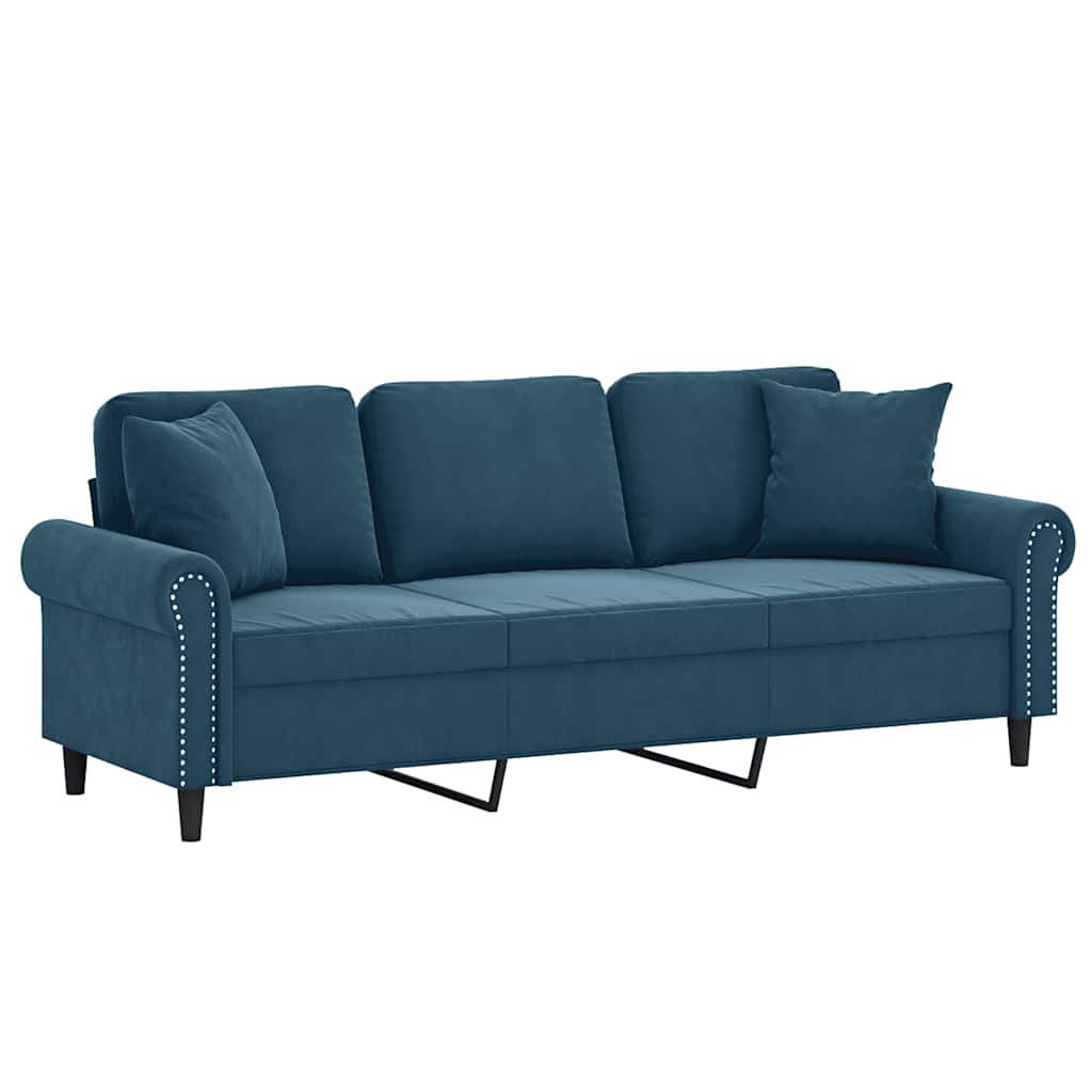 3-Sitzer-Sofa mit Zierkissen Blau 180 cm Samt