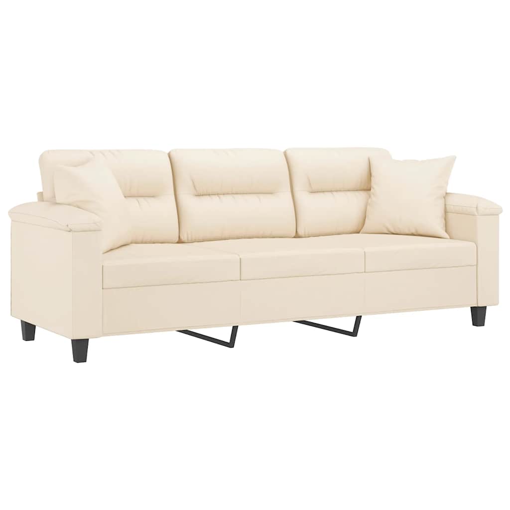 3-Sitzer-Sofa mit Kissen Beige 180 cm Mikrofasergewebe