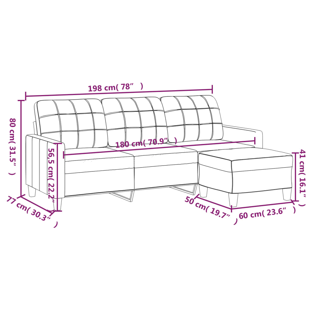 3-Sitzer-Sofa mit Hocker Cappuccino-Braun 180 cm Kunstleder
