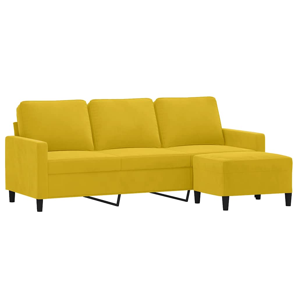 3-Sitzer-Sofa mit Hocker Gelb 180 cm Samt