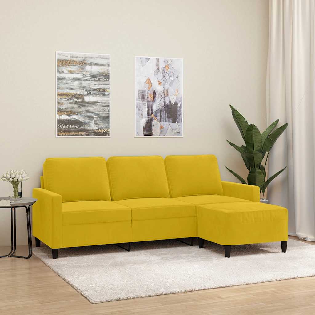 3-Sitzer-Sofa mit Hocker Gelb 180 cm Samt