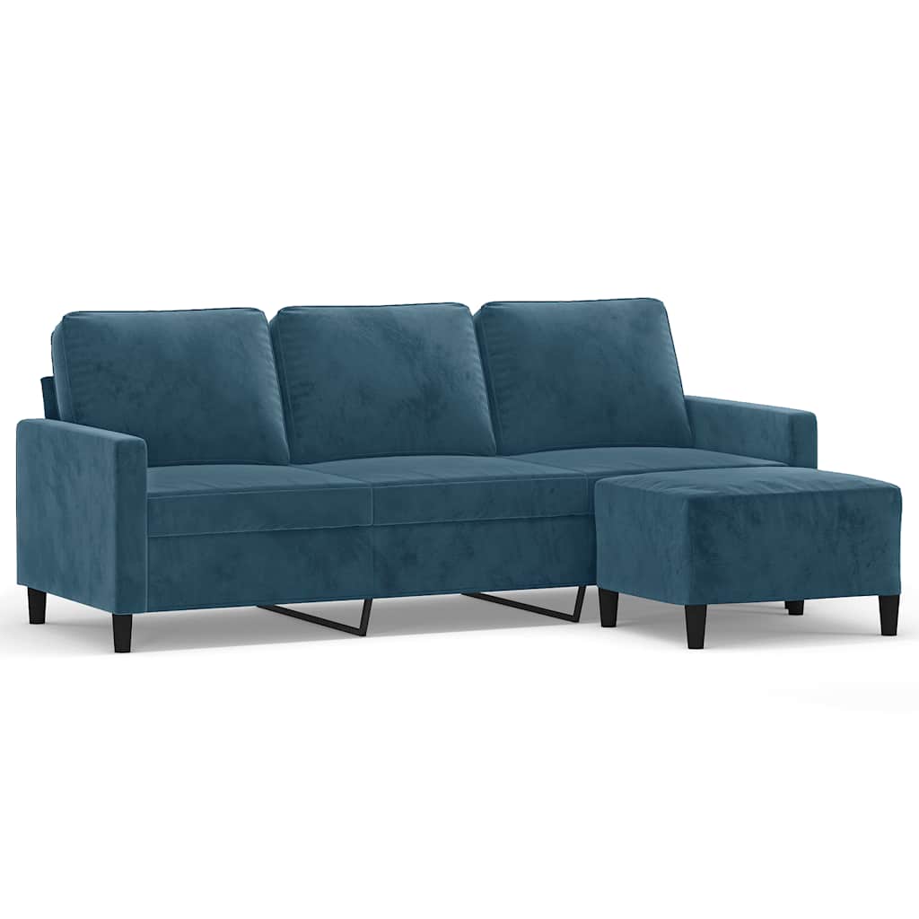 3-Sitzer-Sofa mit Hocker Blau 180 cm Samt