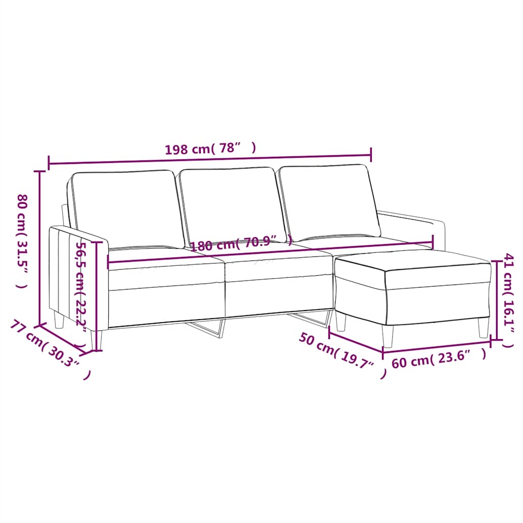 3-Sitzer-Sofa mit Hocker Blau 180 cm Samt