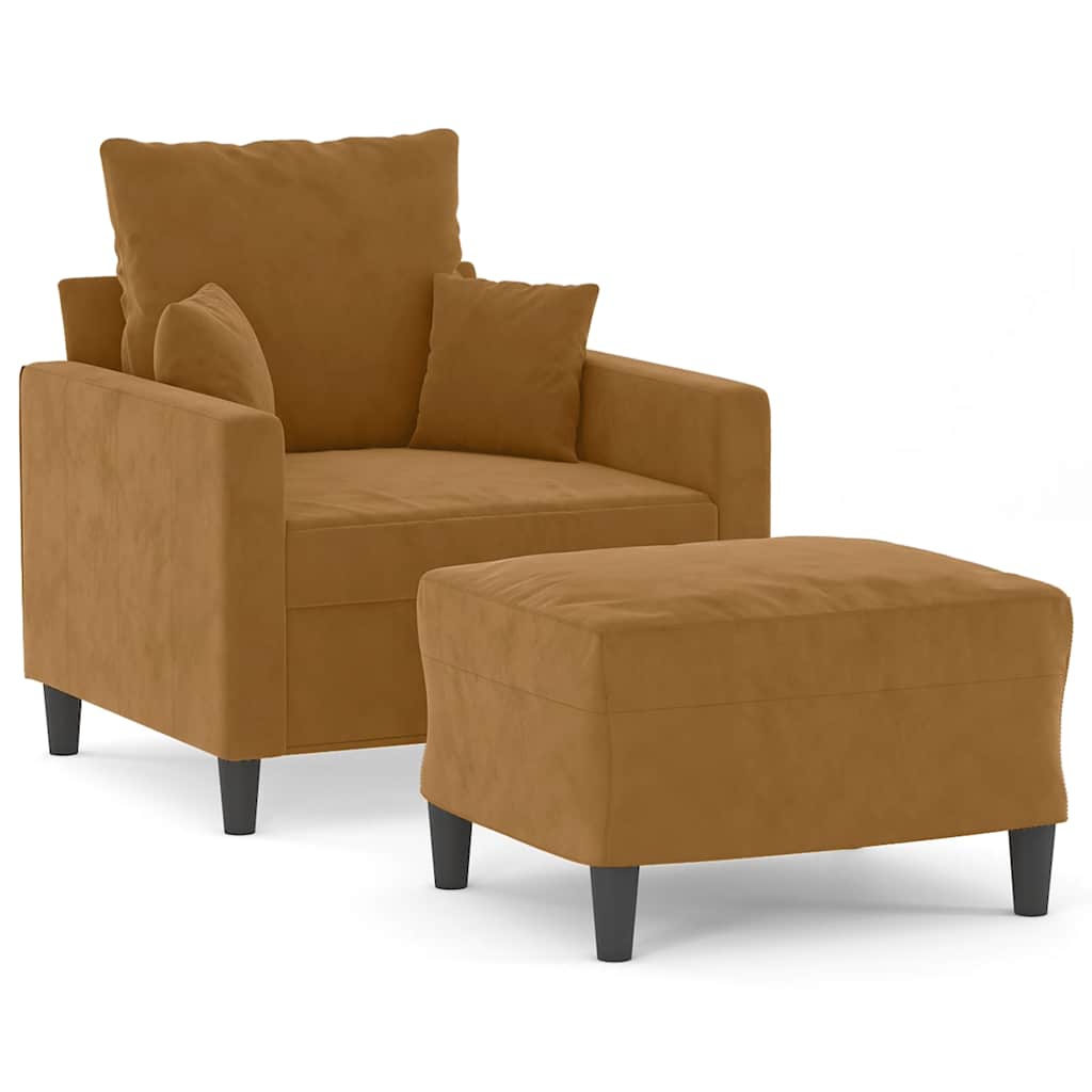 Sessel mit Hocker Braun 60 cm Samt
