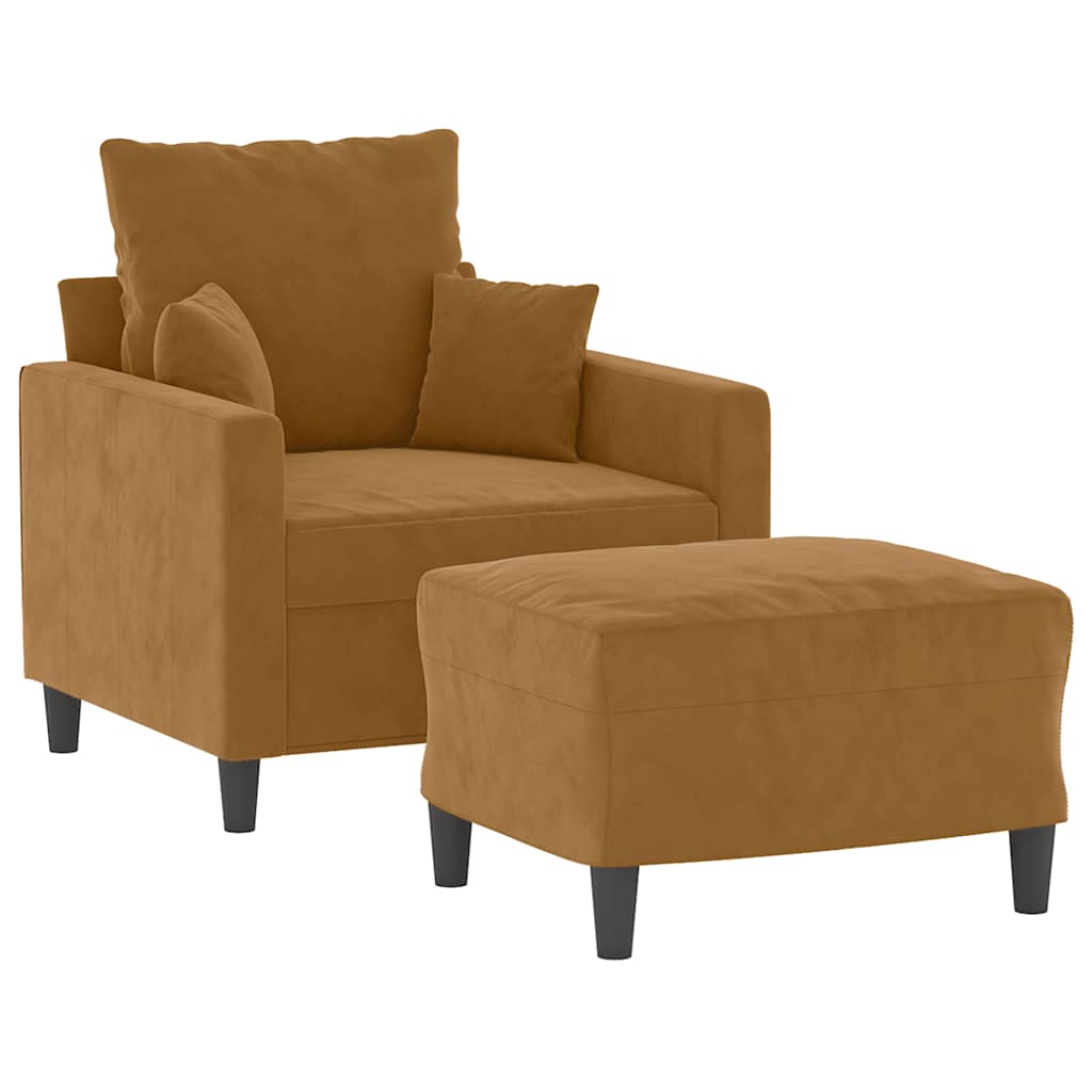 Sessel mit Hocker Braun 60 cm Samt