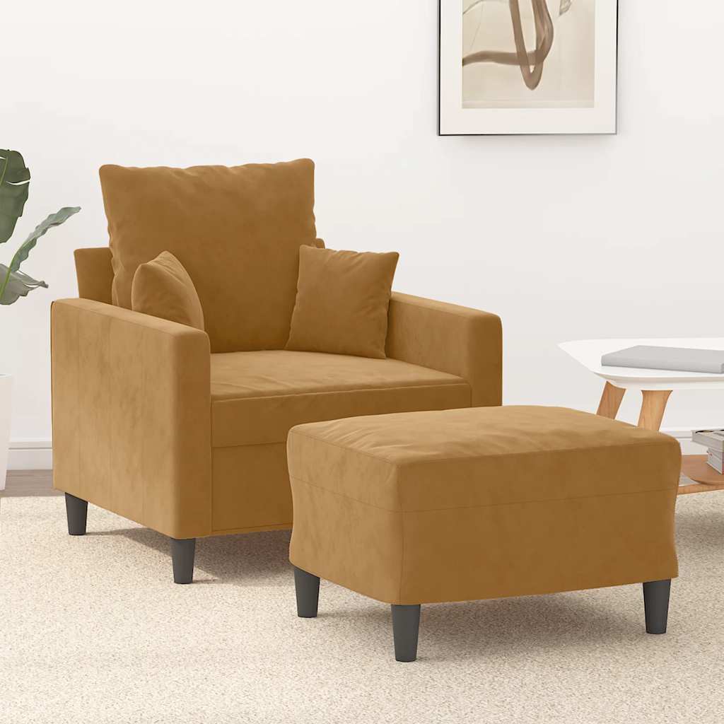 Sessel mit Hocker Braun 60 cm Samt