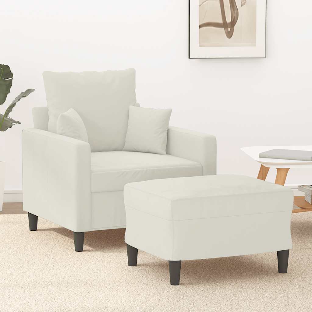 Sessel mit Hocker Creme 60 cm Samt