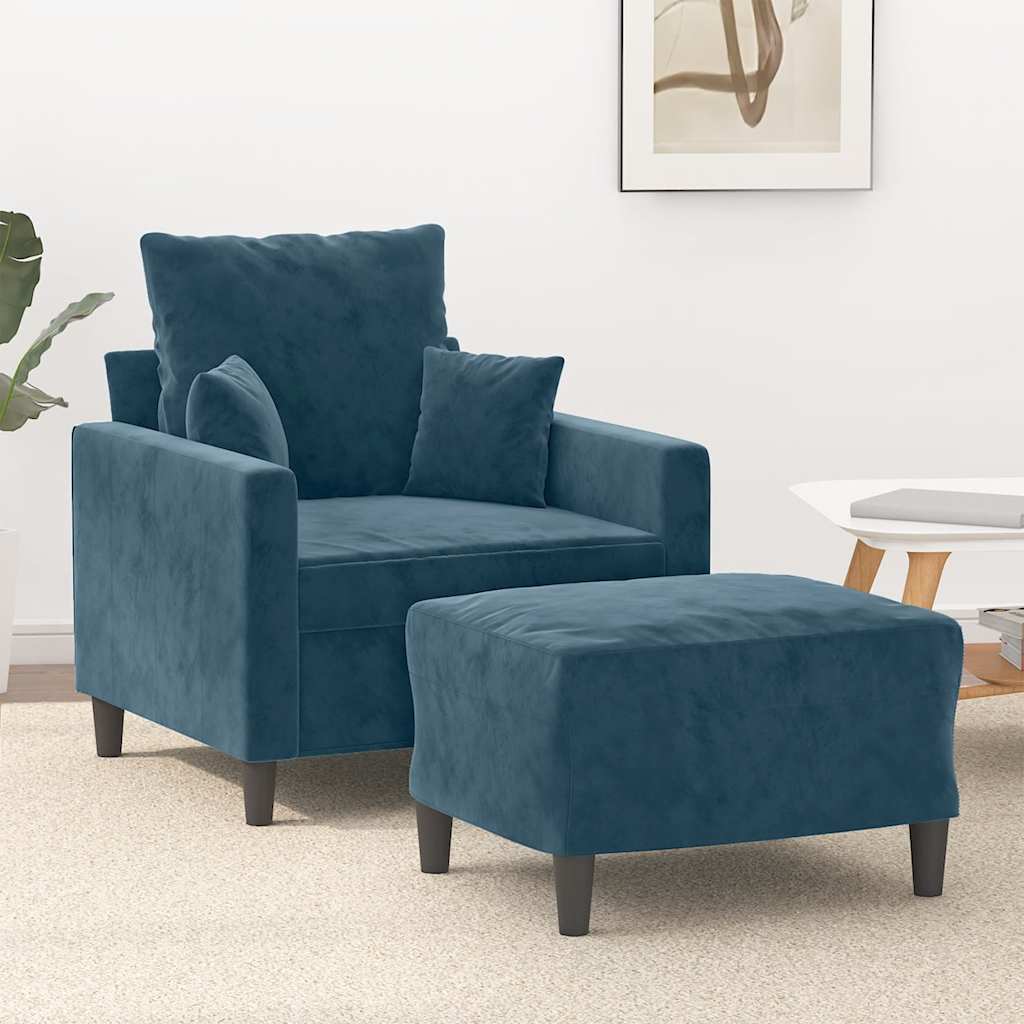 Sessel mit Hocker Blau 60 cm Samt