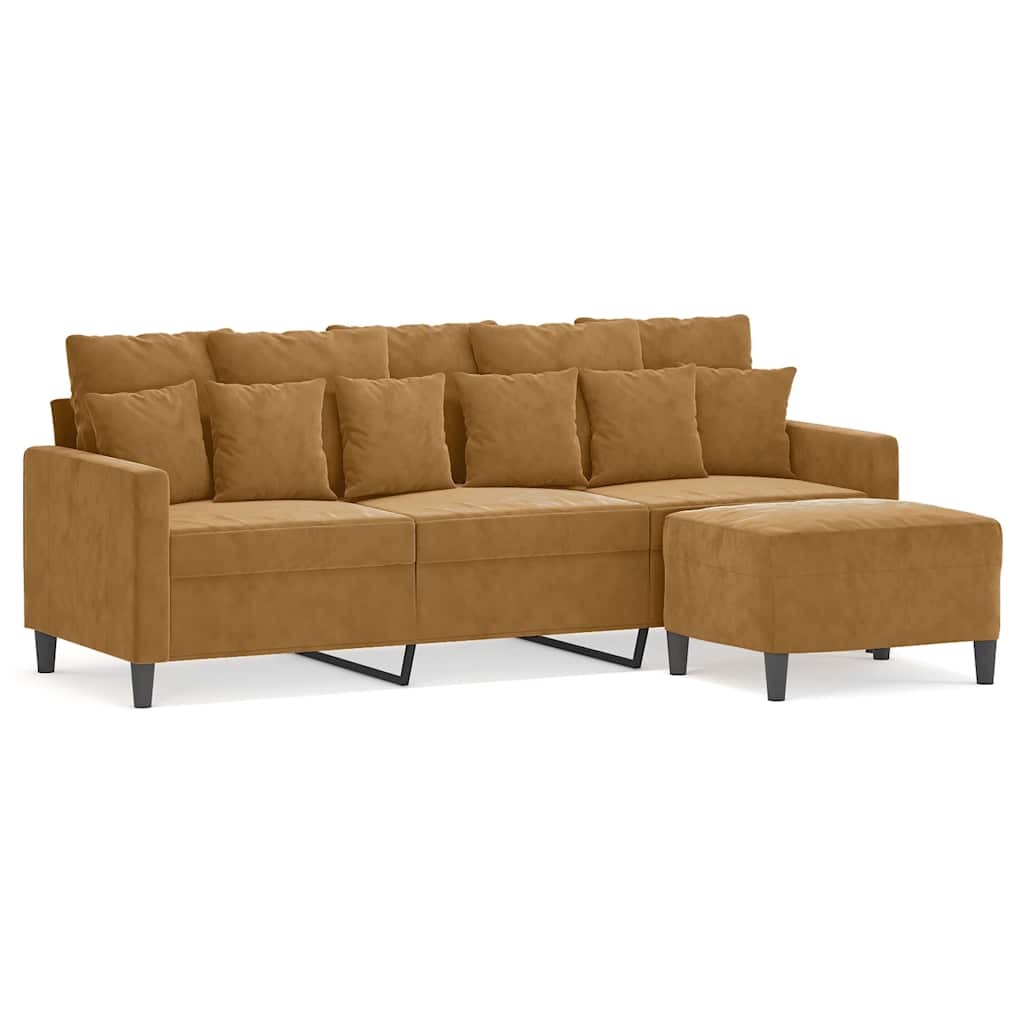3-Sitzer-Sofa mit Hocker Braun 180 cm Samt