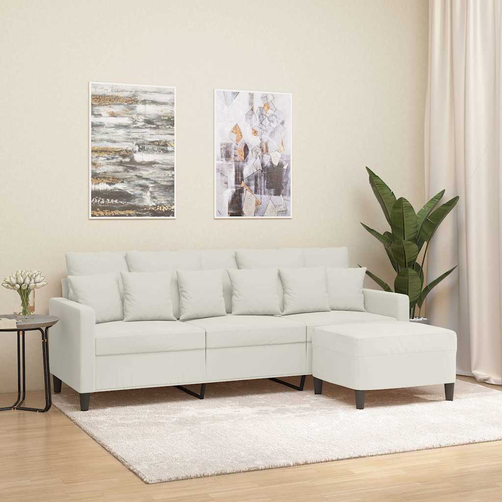 3-Sitzer-Sofa mit Hocker Creme 180 cm Samt