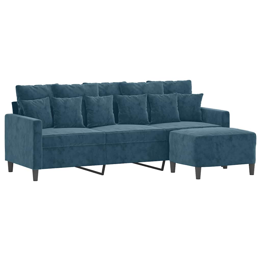 3-Sitzer-Sofa mit Hocker Blau 180 cm Samt