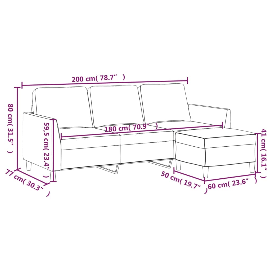 3-Sitzer-Sofa mit Hocker Creme 180 cm Kunstleder