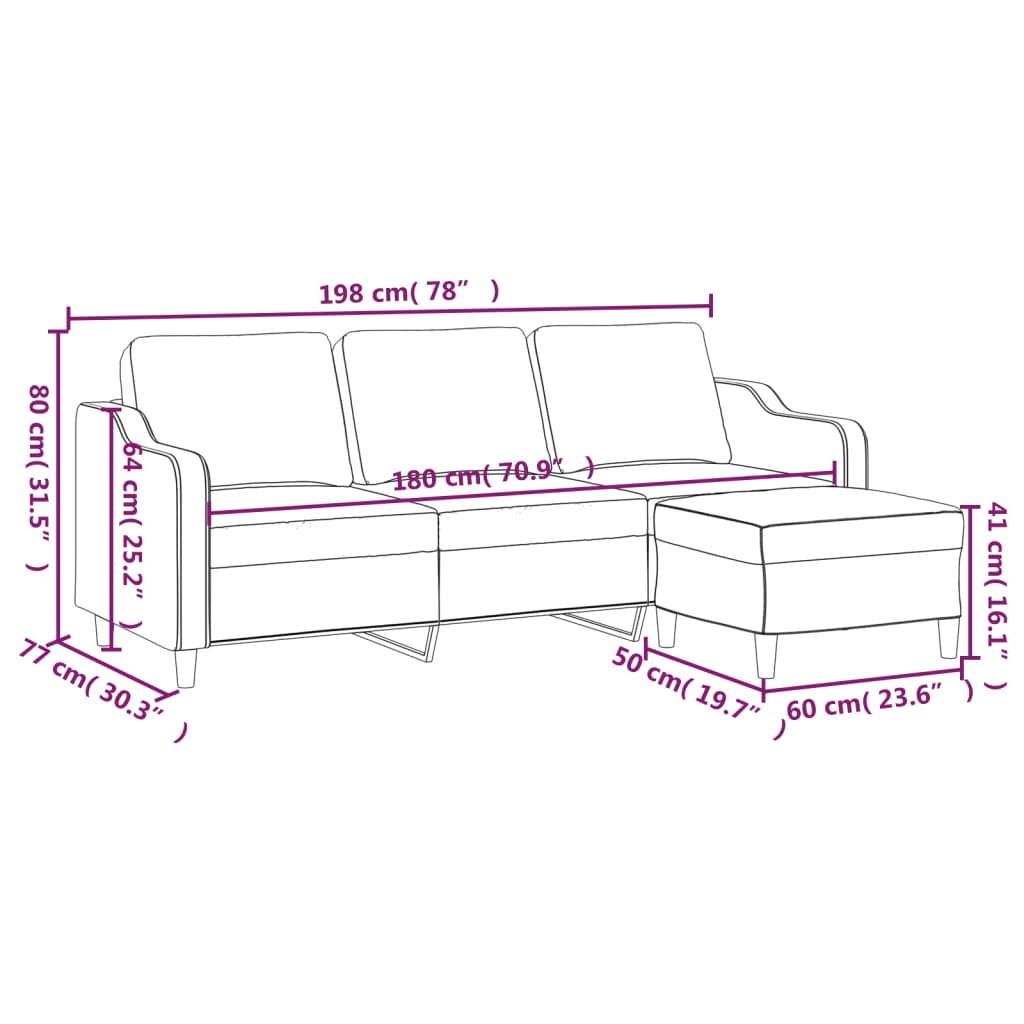 3-Sitzer-Sofa mit Hocker Taupe 180 cm Stoff