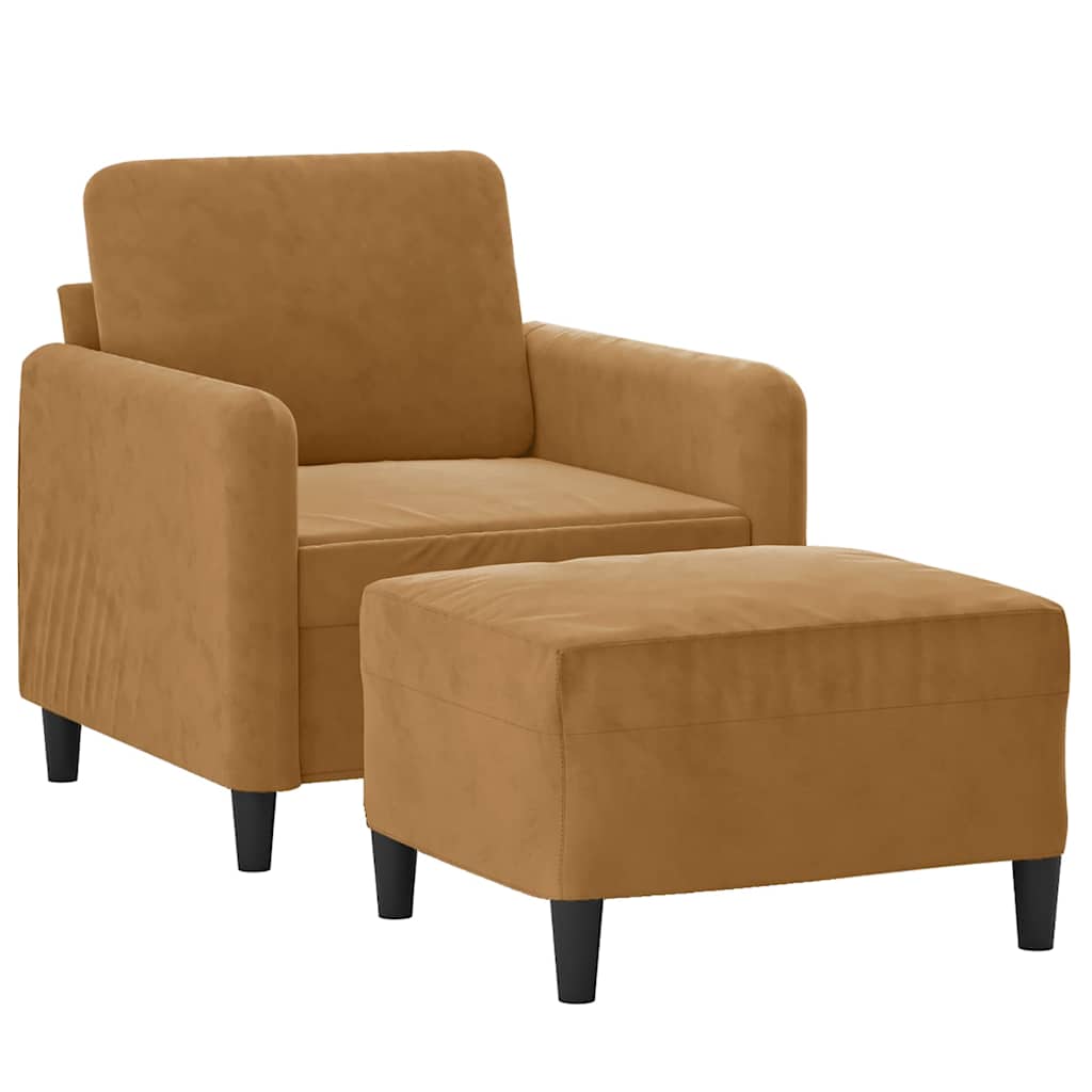 Sessel mit Hocker Braun 60 cm Samt
