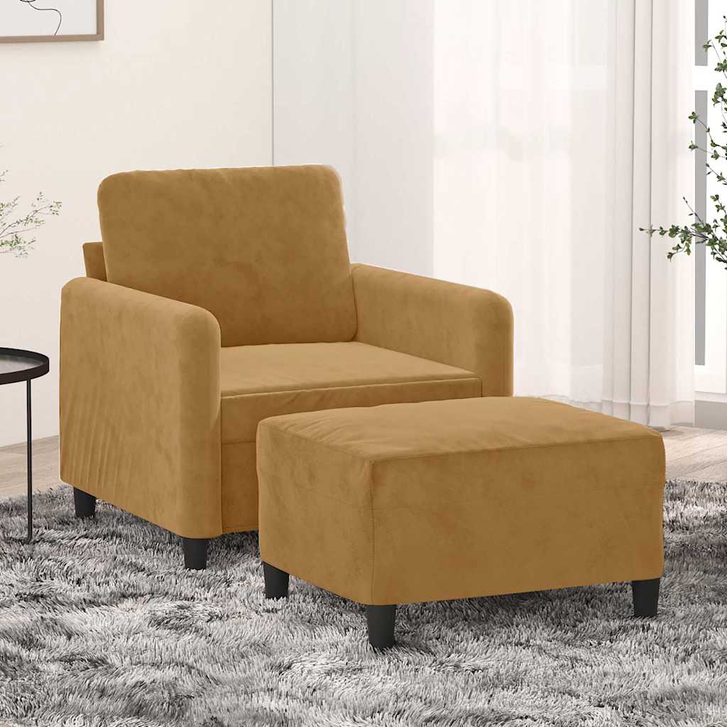 Sessel mit Hocker Braun 60 cm Samt