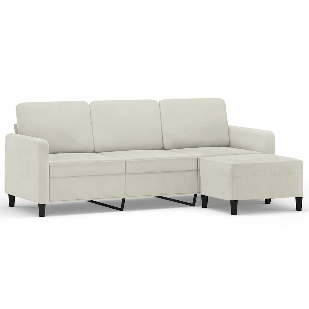 3-Sitzer-Sofa mit Hocker Creme 180 cm Samt