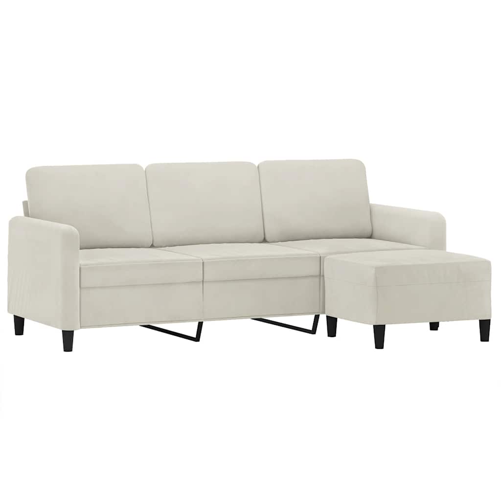 3-Sitzer-Sofa mit Hocker Creme 180 cm Samt